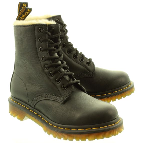 DR MARTENS Ladies 1460 Serena Fur Ankle Boots In Black