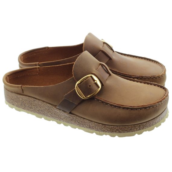 BIRKENSTOCK Adults Buckley Oiled Leather Mules In Cognac 