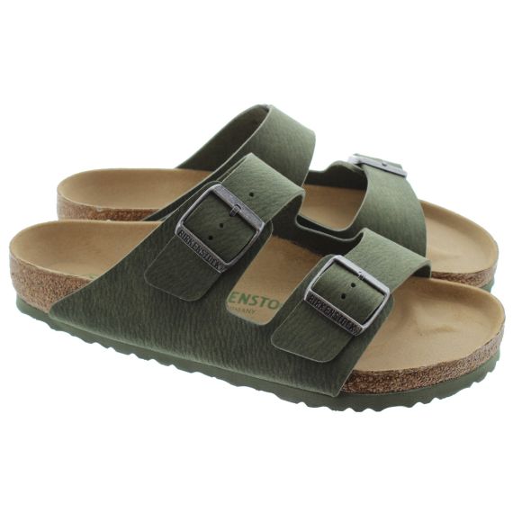 BIRKENSTOCK Adults Vegan Arizona 2 Bar Mule Sandals In Khaki