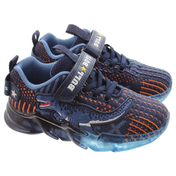 BULL BOYS Kids 3212 T-Rex Flashing Light Up Trainers In Navy