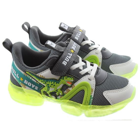 BULL BOYS Kids 4500 Velociraptor Flashing Light Up Trainers In Grey 