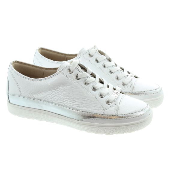CAPRICE Ladies 23654 Lace Trainers In White Patent