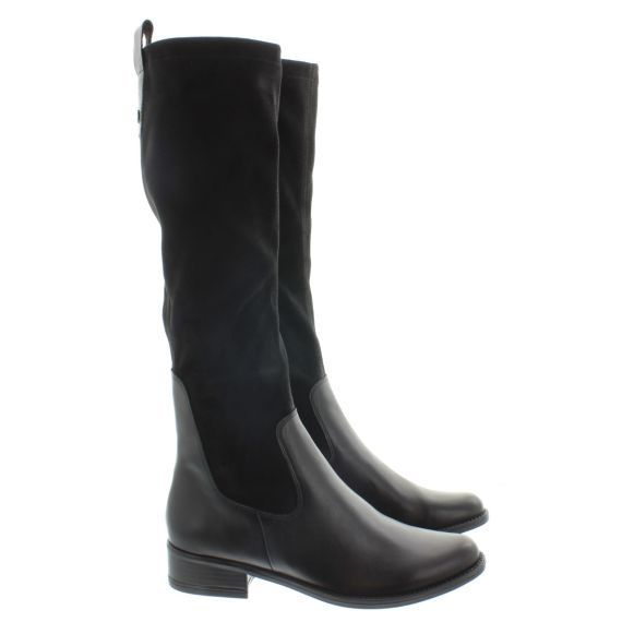 CAPRICE Ladies 25502 Flat Knee Boots In Black Leather