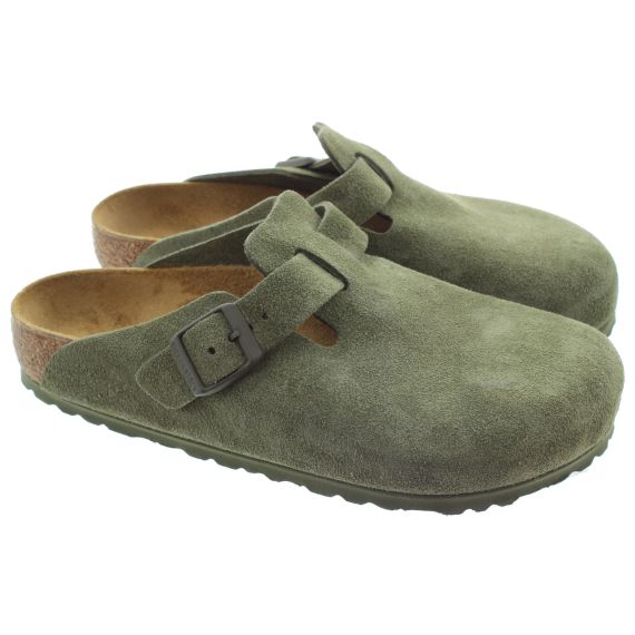 BIRKENSTOCK Adults Suede Boston Mules In Thyme