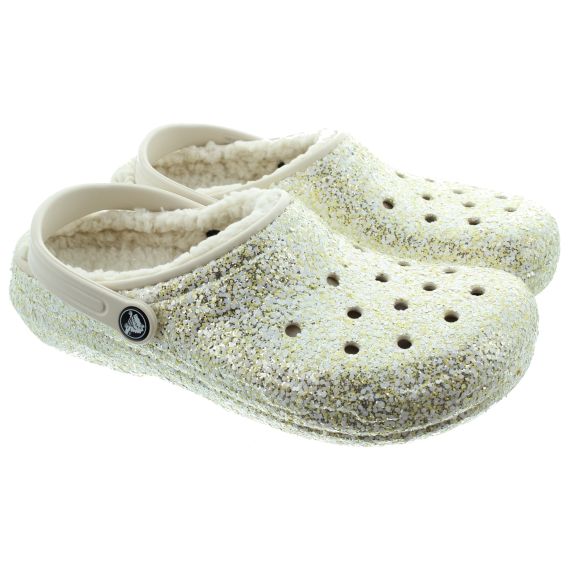 CROCS Youths Glitter Lined Clogs In Stucco