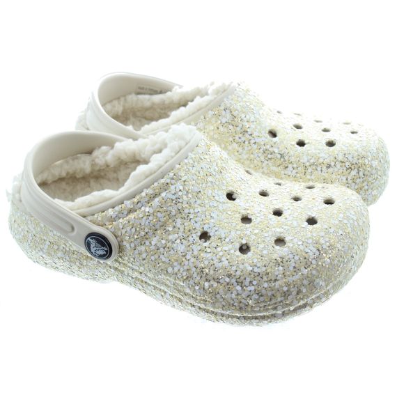 CROCS Kids Glitter Lined Clogs In Stucco