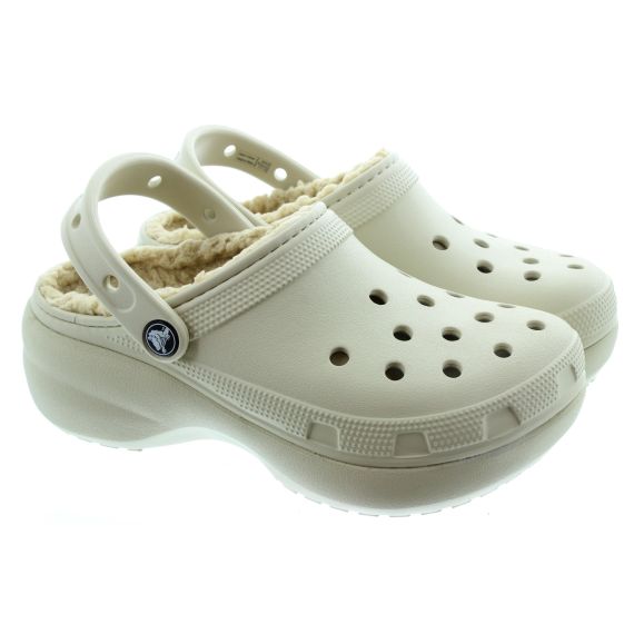 CROCS Ladies Platform Lined Clogs In Bone