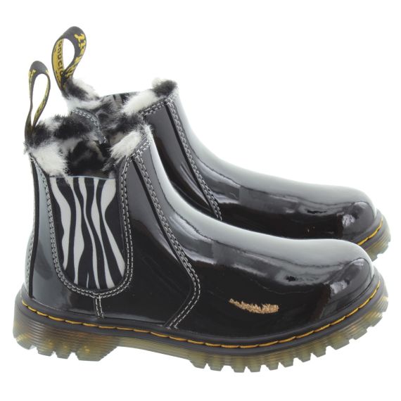DR MARTENS Kids Leonore Ankle Boots In Black Patent 