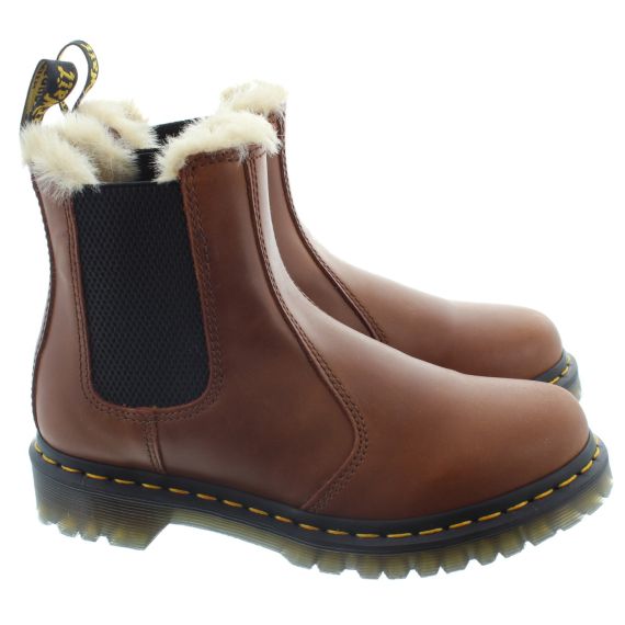 DR MARTENS Ladies Leonore Fur Ankle Boots In Tan 