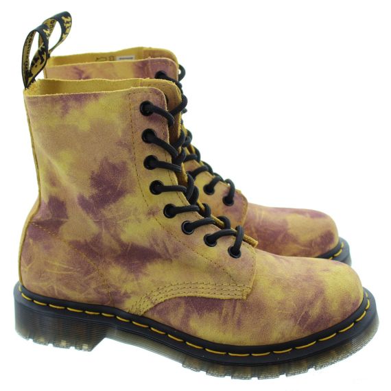DR MARTENS Ladies Pascal Tie Dye Suede Boots In Yellow