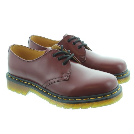 DR MARTENS Adults Leather 1461 Yellow Stitch Shoes In Cherry