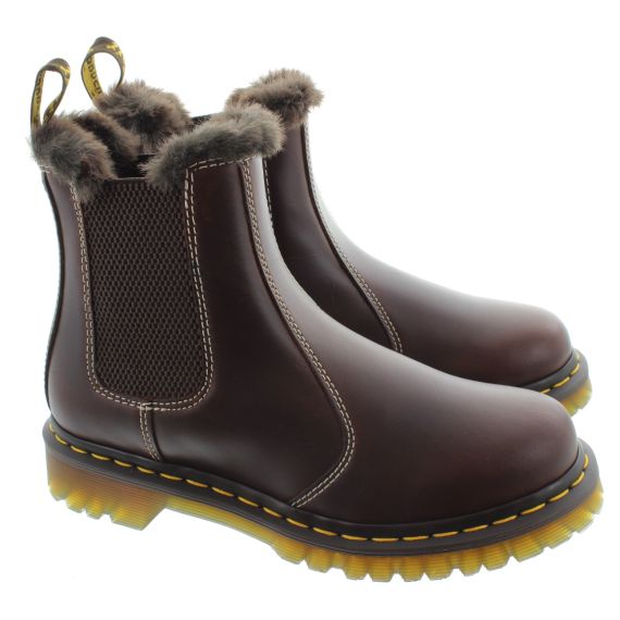 DR MARTENS Ladies Leonore Fur Ankle Boots In Brown 