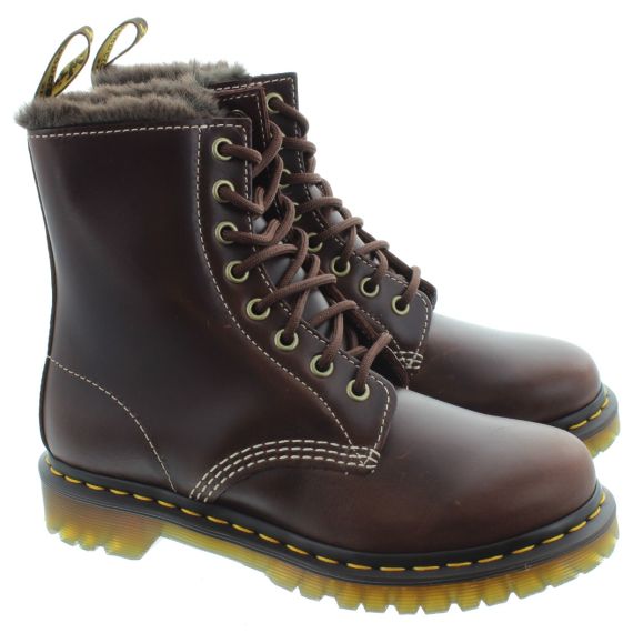 DR MARTENS Ladies Serena Fur Ankle Boots In Brown
