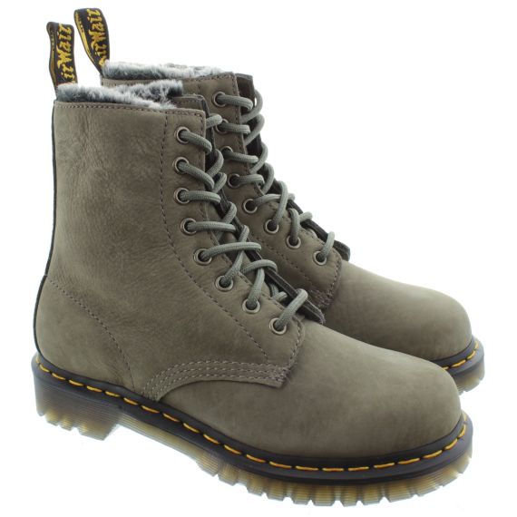 DR MARTENS Ladies 1460 Serena Fur Ankle Boots In Grey 