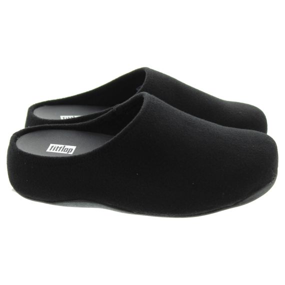 FITFLOP Ladies Shuv Felt Clog Slipper In Black 