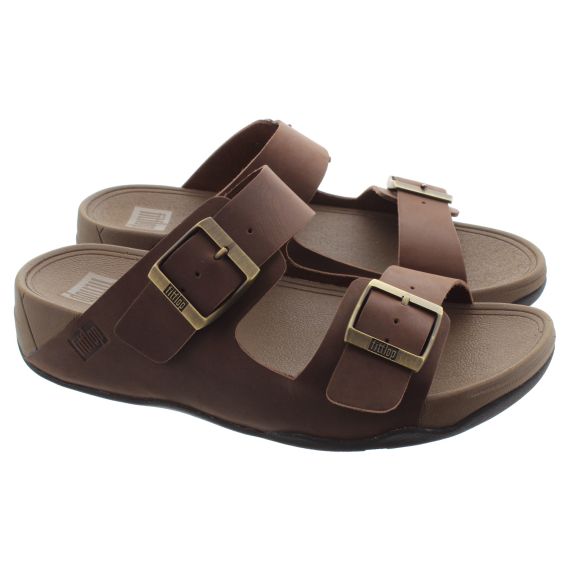 FITFLOP Mens Gogh Moc Buckle Sliders In Chocolate