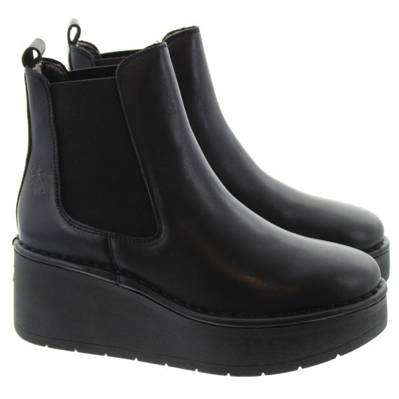 FLY Ladies Hama Wedge Chelsea Boots In Black 