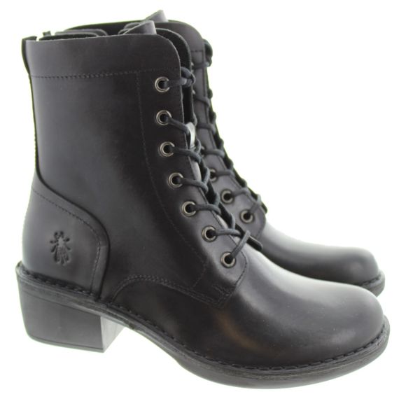 FLY Ladies Milu Heeled Ankle Boots In Black