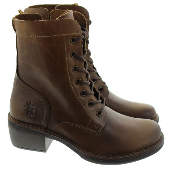 FLY Ladies Milu Heel Ankle Boot In Camel Brown 