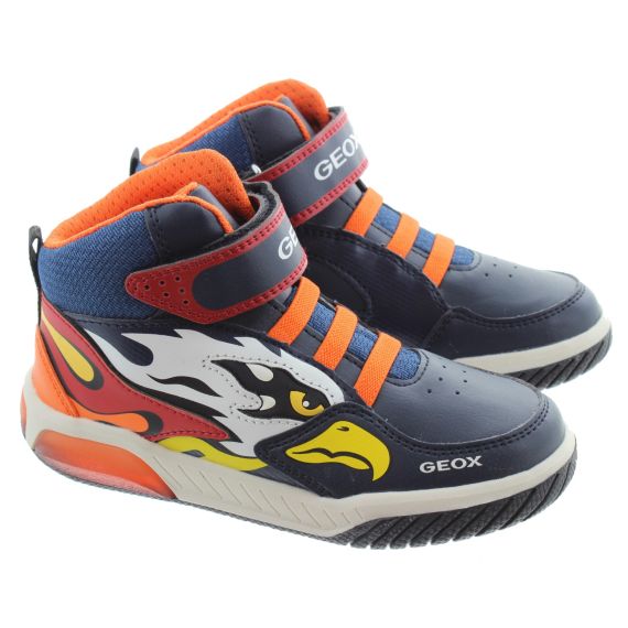 GEOX Kids Inek Light Up Flashing Boots In Navy/ Orange