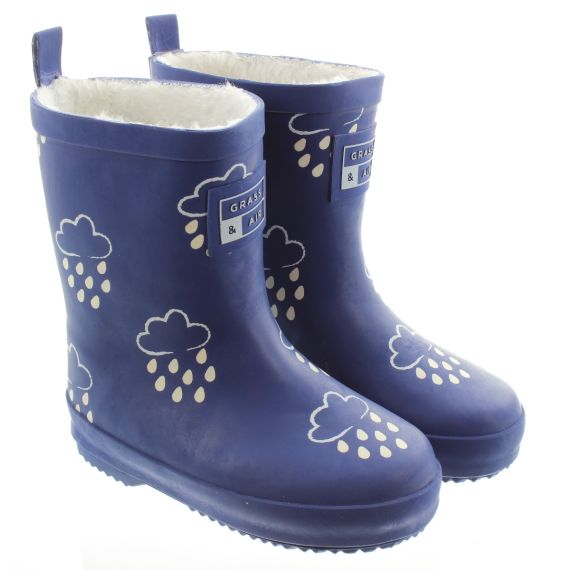 Grass And Air Kids GA309 Fleece Wellies In Blue