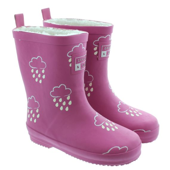 Grass And Air Kids GA309 Fleece Wellies In Pink