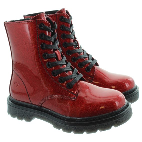 HEAVENLY FEET Ladies Justina Lace Ankle Boots In Red Glitter