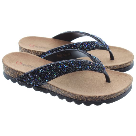 HEAVENLY FEET Ladies Crocus Glitter Flip Flop Sandals In Black 