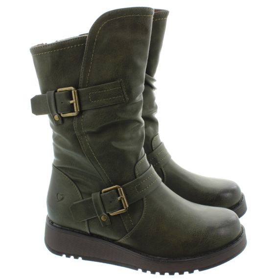 HEAVENLY FEET Ladies Hannah2 Flat Calf Boots In Green 