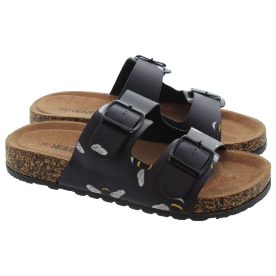 HEAVENLY FEET Ladies Harmony 2 Mules In Black Bee Print