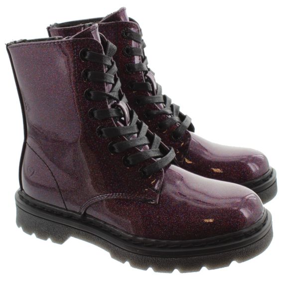 HEAVENLY FEET Ladies Justina Lace Ankle Boots In Purple Glitter 