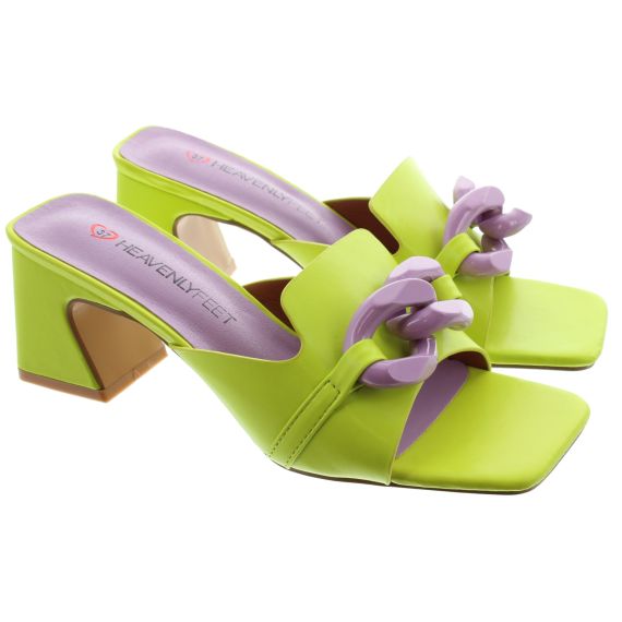 HEAVENLY FEET Ladies Lush Heeled Mules In Lime Green 