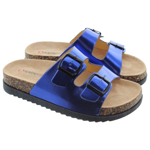 HEAVENLY FEET Ladies Totnes Metallic Mules In Blue