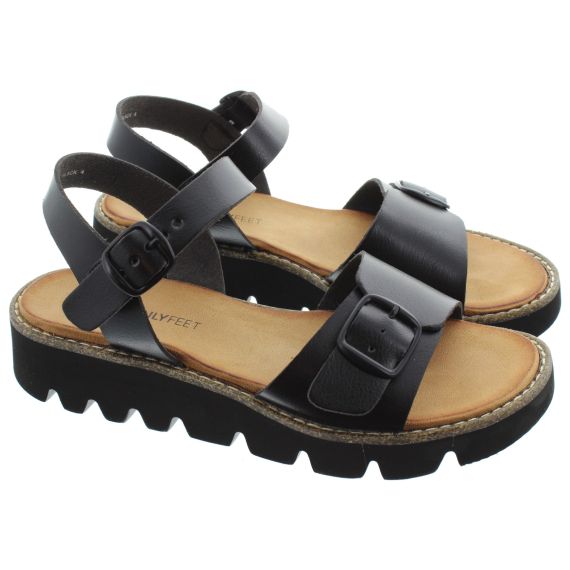 HEAVENLY FEET Ladies Trudy Buckle Sandals In Black