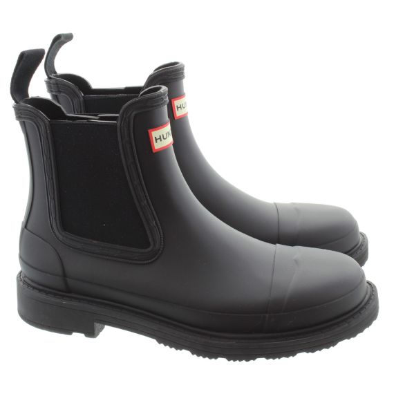 HUNTER Ladies Commando Chelsea Boot Welly In Black 