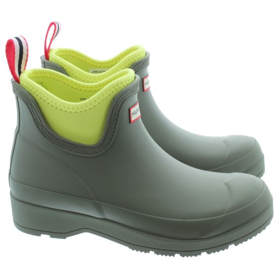 HUNTER Ladies Neoprene Play Chelsea Welly Boots In Khaki