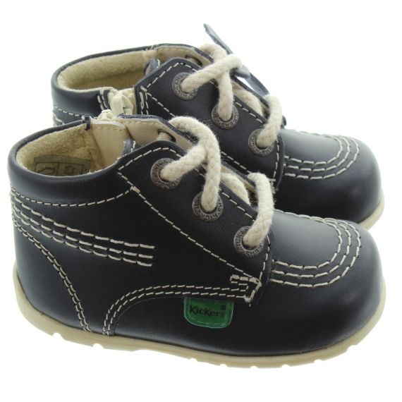 KICKERS Kickhi Zip Leather Baby Boots In Navy