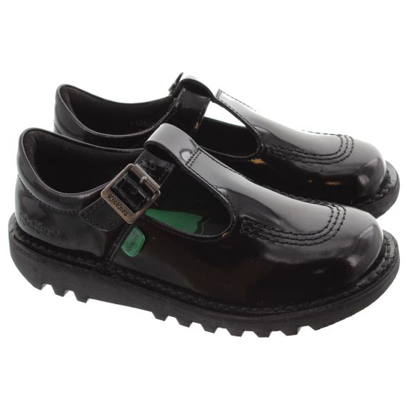 KICKERS Kids Kick T Bar Shoes in Black Patent