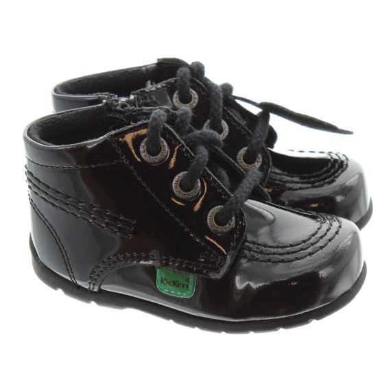 KICKERS Kids Kickhi Zip Baby Boots In Black Patent 