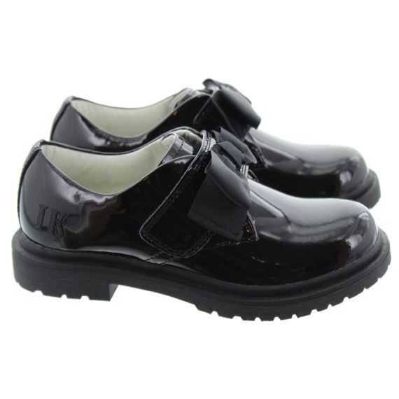 LELLI KELLY Girls LK8658 Faye Velcro Bow Shoes In Black Patent