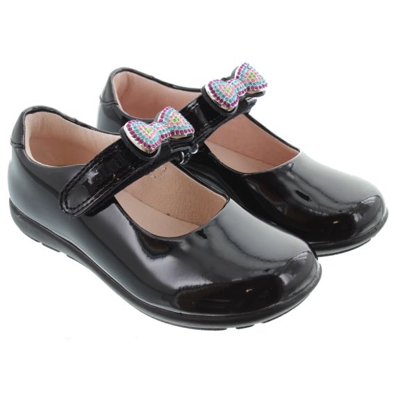 LELLI KELLY Kids LK8156 G Width Erin Bow Bar Shoes In Black Patent 