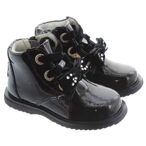 LELLI KELLY Kids LK3309 Camille Bow Boots In Black Patent 
