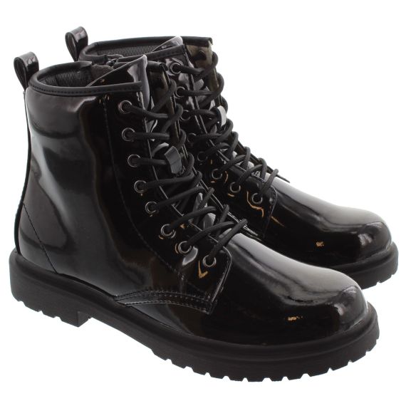 LELLI KELLY LK7504 Harper Lace Ankle Boots In Black Patent