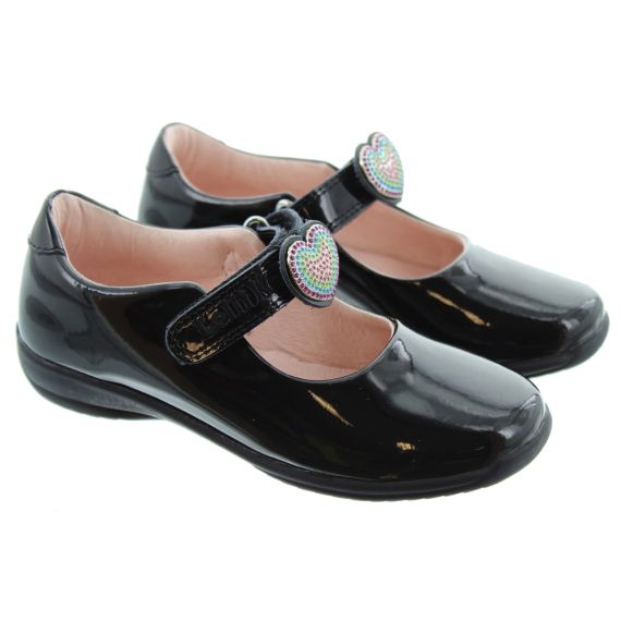 LELLI KELLY Kids LK8115 F Width Valentina Heart Bar Shoes In Black Patent