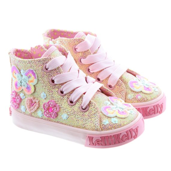 LELLI KELLY Kids LK2023 Paloma Butterfly Glitter Boots In Peach