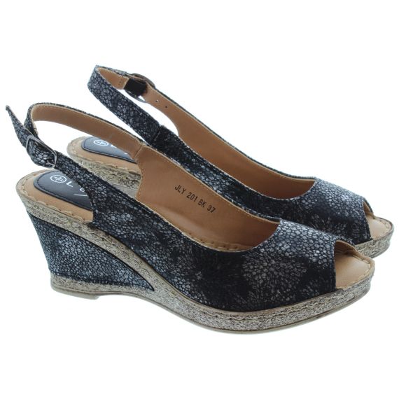 LUNAR Ladies Doretta Wedge Sandals In Black 