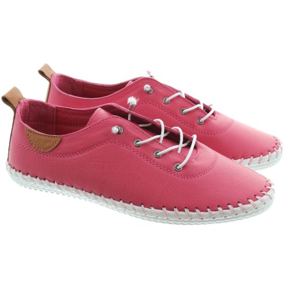 LUNAR Ladies FLE030 St Ives Leather Pumps In Raspberry