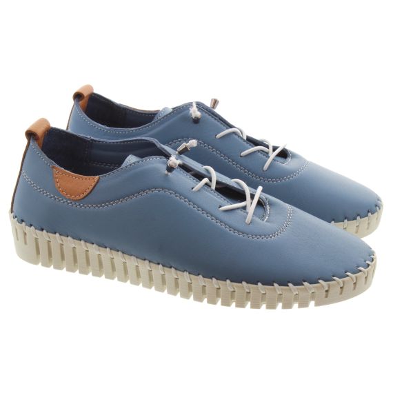 LUNAR Ladies FLM011 Flamborough Elastic Lace Leather Shoes In Blue 