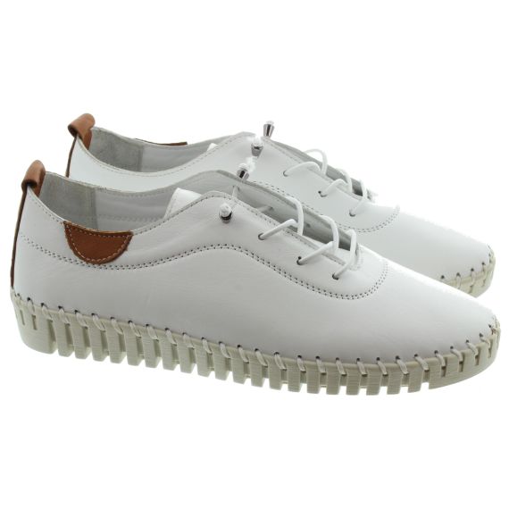 LUNAR Ladies FLM011 Flamborough Elastic Lace Leather Shoes In White