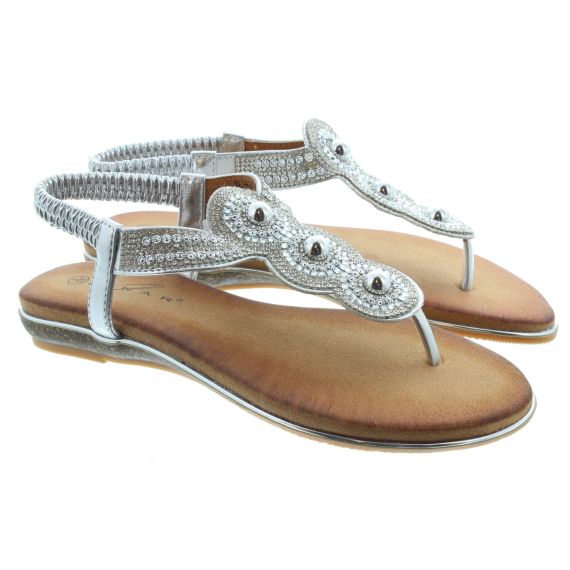 LUNAR Ladies Silvia Toe Post Sandals In Silver 